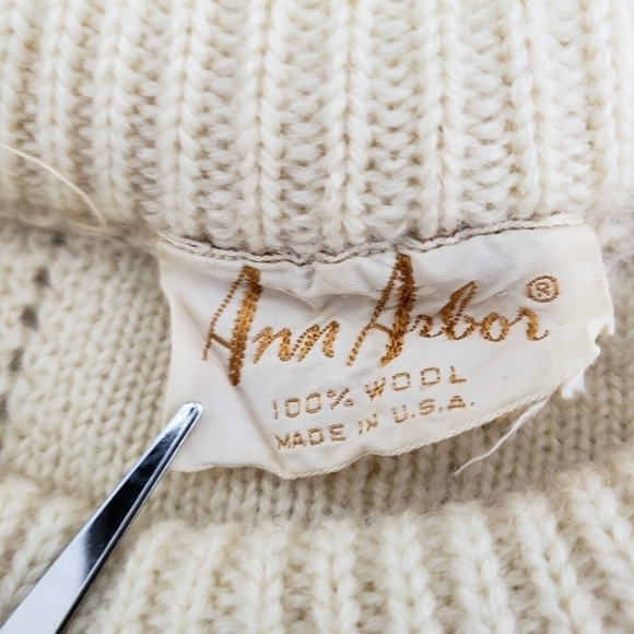 Vintage 60s Ann Arbor USA Made 100% Wool Sweater S VGUC Cream - Picture 4 of 11